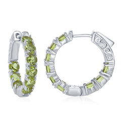 Sterling Silver Inside-Outside Peridot Gemstone Hoop Earrings