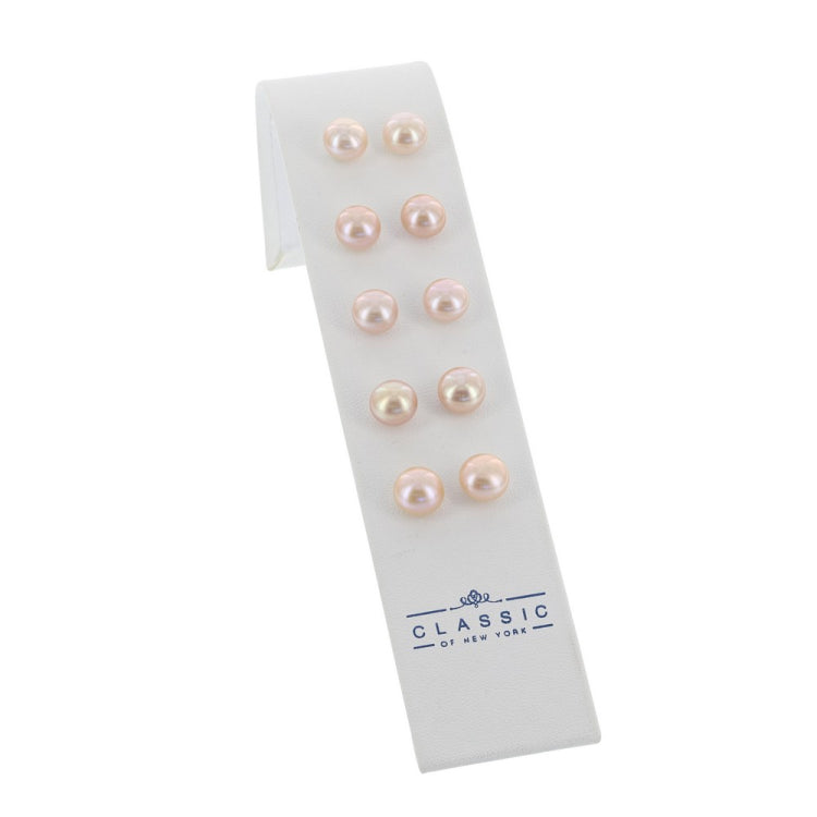 Set of 5 Sterling Silver 10mm Blush Freshwater Pearl Stud Earrings