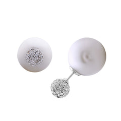 Sterling Silver 8mm Crystal Bead Front with 16mm White Pearl Back Earrings
