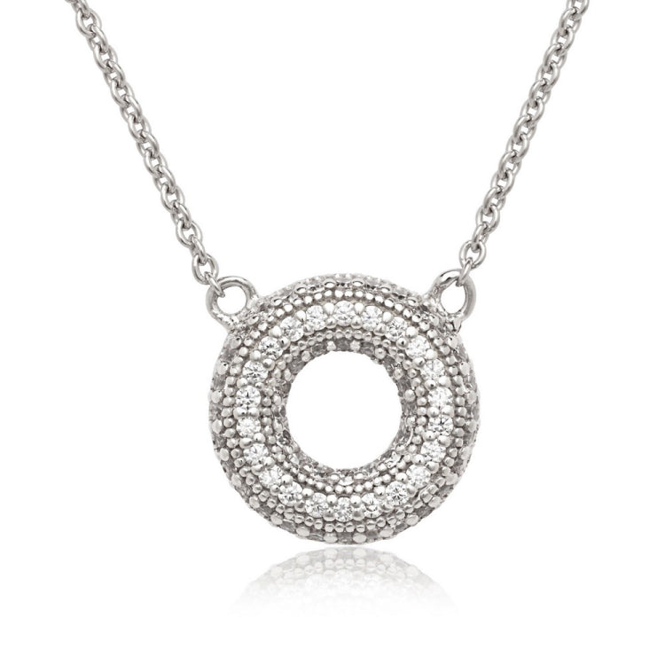 Sterling Silver 18" Small Open Micro Pave CZ Circle Necklace