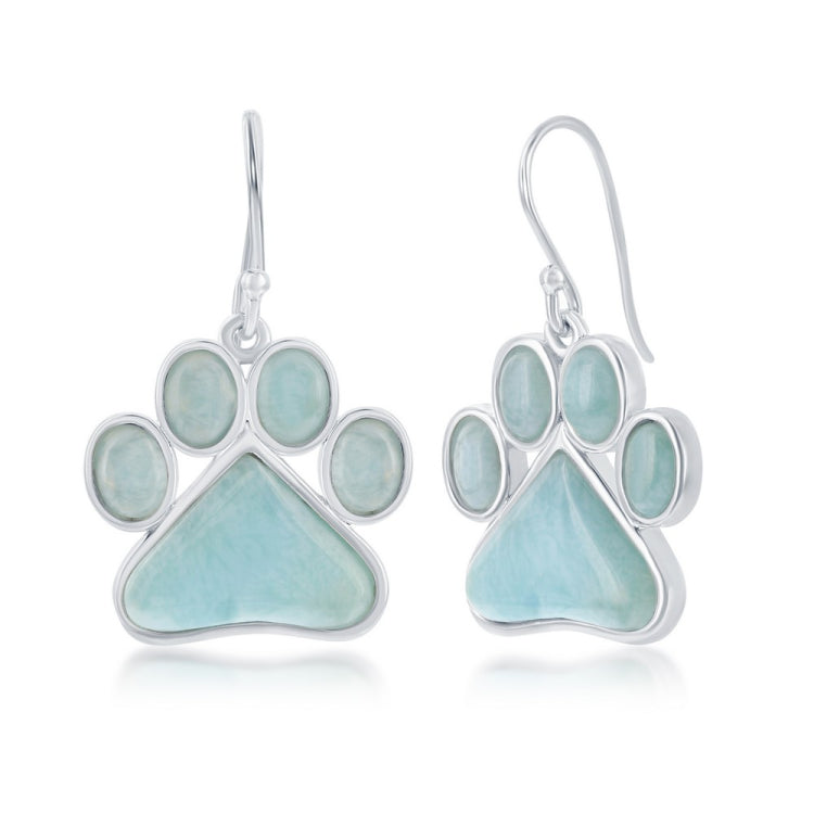 Sterling Silver Larimar Paw Print Earrings
