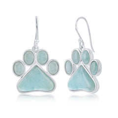 Sterling Silver Larimar Paw Print Earrings