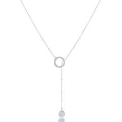 Sterling Silver  Small Open Circle with Hanging Shiny Disc Necklace