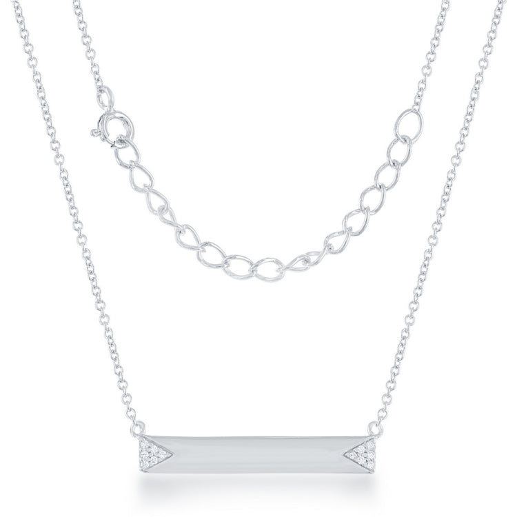 Sterling Silver Small Bar with CZ Edges Bar Necklace
