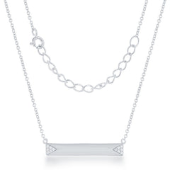 Sterling Silver Small Bar with CZ Edges Bar Necklace