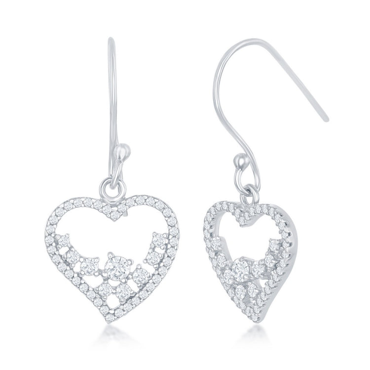 Sterling Silver Open CZ Heart Earrings
