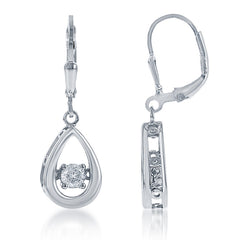 Sterling Silver Open Teardrop with Center Dancing CZ Earrings