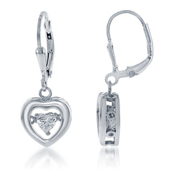 Sterling Silver Open Heart with Center Dancing CZ Earrings