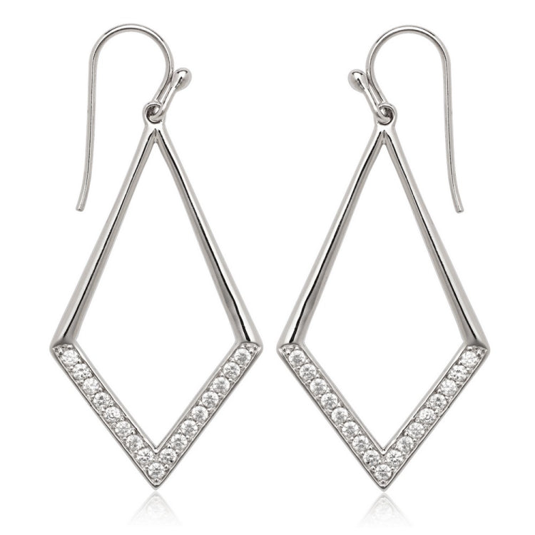 Sterling Silver Open Diamond with Half CZ Earrings