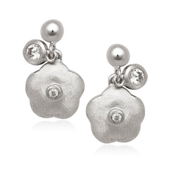 Sterling Silver Small CZ with Flower Earrings