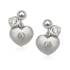 Sterling Silver Small CZ with Heart Earrings