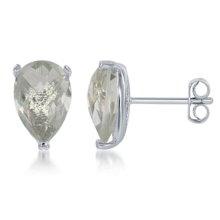 Sterling Silver Teardrop Green Amethyst Earrings