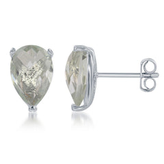 Sterling Silver Teardrop Green Amethyst Earrings