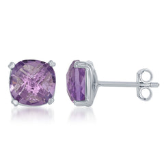 Sterling Silver 8mm Cushion-cut Amethyst Stud Earrings