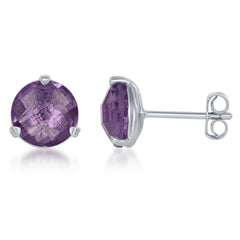 Sterling Silver 8mm Round Amethyst Stud Earrings