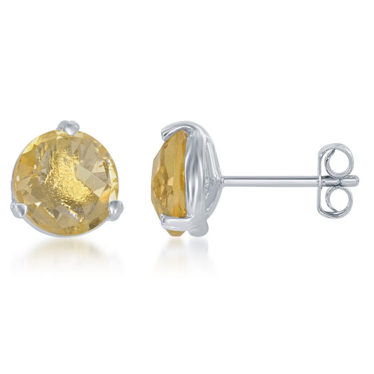 Sterling Silver 8mm Round Citrine Stud Earrings