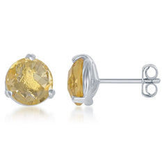 Sterling Silver 8mm Round Citrine Stud Earrings