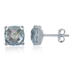 Sterling Silver 8mm Cushion-cut Blue Topaz Stud Earrings