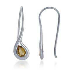 Sterling Silver Long Teardrop Citrine Earrings