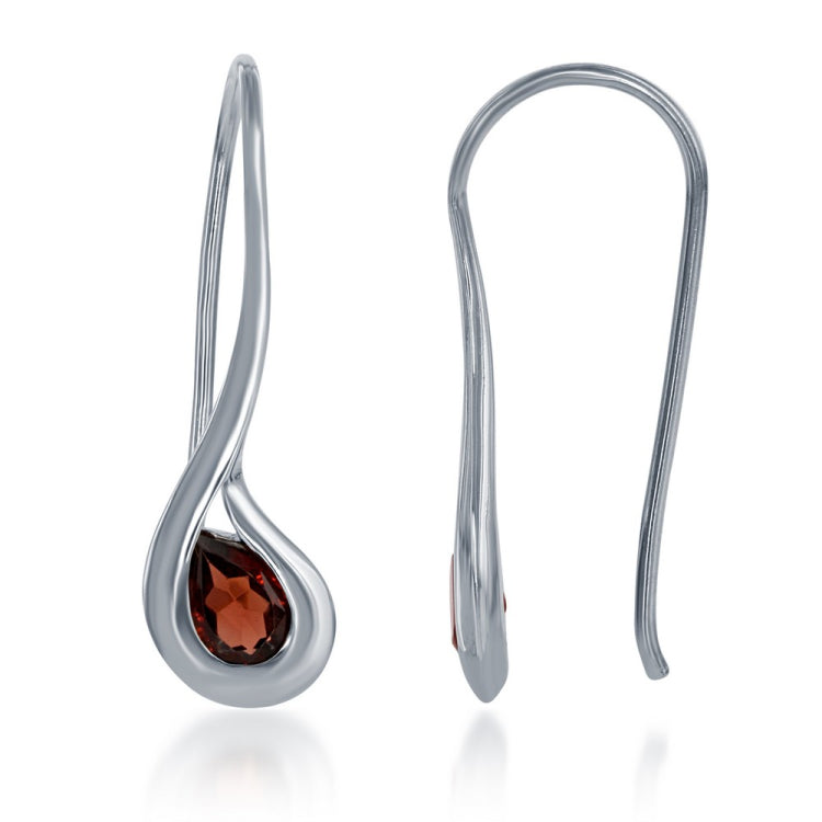Sterling Silver Long Teardrop Garnet Earrings