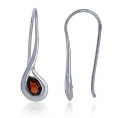 Sterling Silver Long Teardrop Garnet Earrings