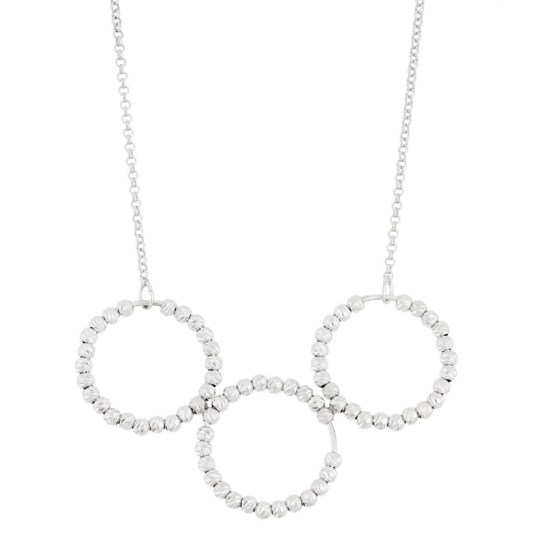 Sterling Silver Triple Open Circles with Diamond Cut Beads Necklace