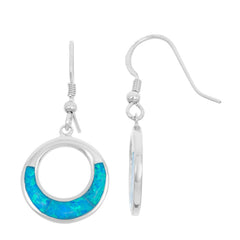 Sterling Silver Open Circle with Blue Inlay Opal Earrings