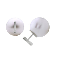 Sterling Silver Bar Front with 12mm White Pearl Back Earrings