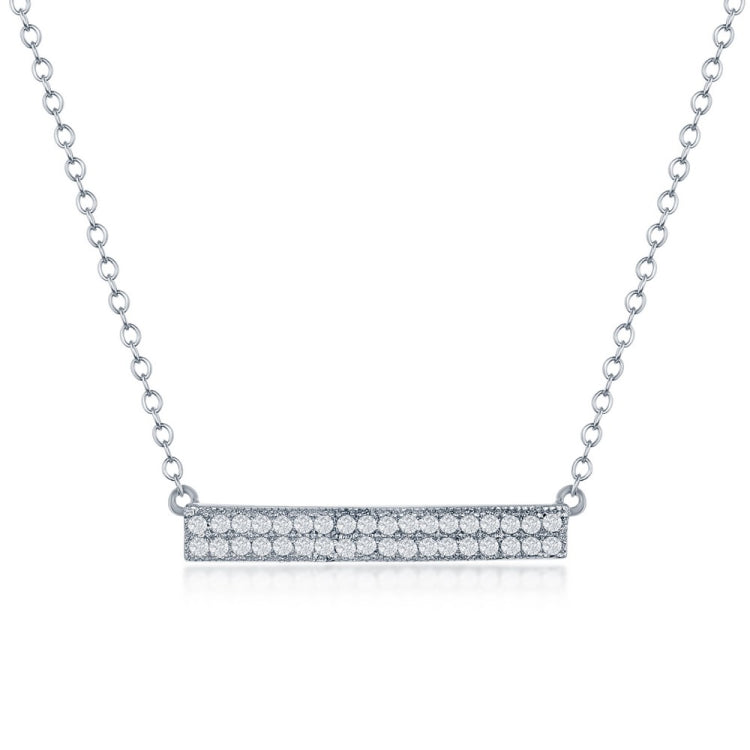 Sterling Silver Double Row CZ Bar Necklace