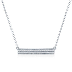 Sterling Silver Double Row CZ Bar Necklace