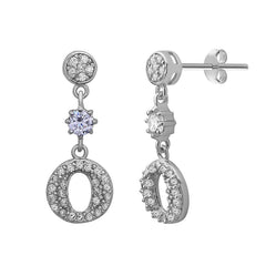 Sterling Silver Open "O" CZ Dangling Earrings