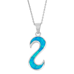(SPECIAL ORD) Sterling Silver S Shaped Blue Inlay Opal Pendant