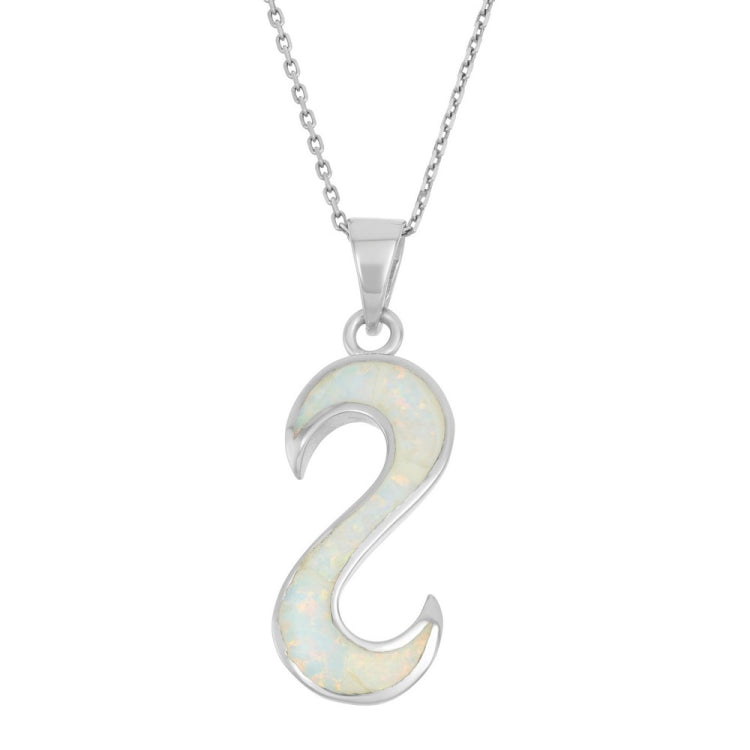 (SPECIAL ORD) Sterling Silver S Shaped White Inlay Opal Pendant
