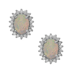 Sterling Silver Oval CZ with Center White Inlay Opal Earrings