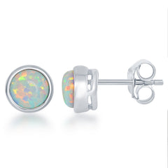 October" White Inlay Opal Bezel Set Stud Earrings