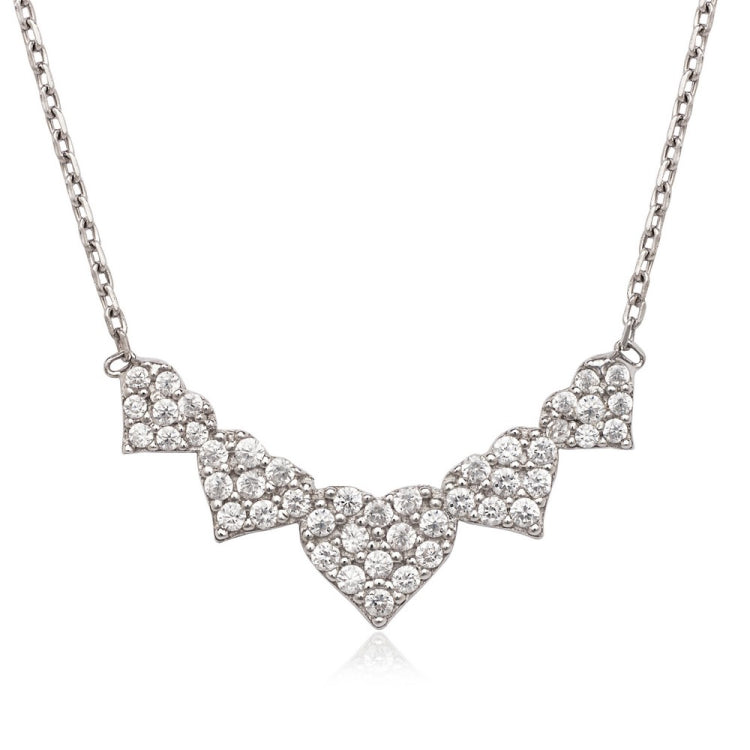 Sterling Silver CZ Hearts Necklace