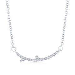 Sterling Silver  Thin CZ Branch-Like Bar Necklace