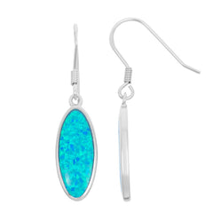 Sterling Silver Blue Inlay Opal Oval Earrings