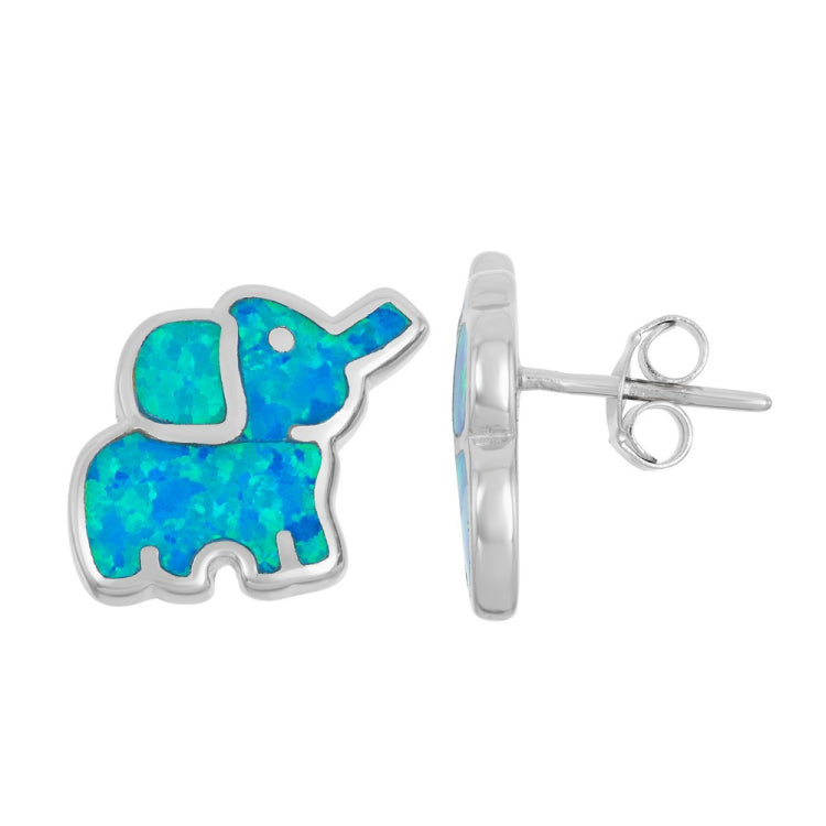 Sterling Silver Blue Inlay Opal Elephant Stud Earrings
