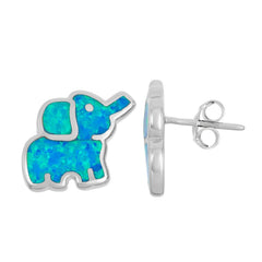 Sterling Silver Blue Inlay Opal Elephant Stud Earrings