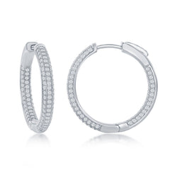 Sterling Silver 3x25mm Inside-Outside Micro Pave CZ Hoop Earrings