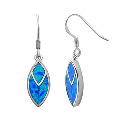 Sterling Silver Blue Inlay Opal Marquise Earrings