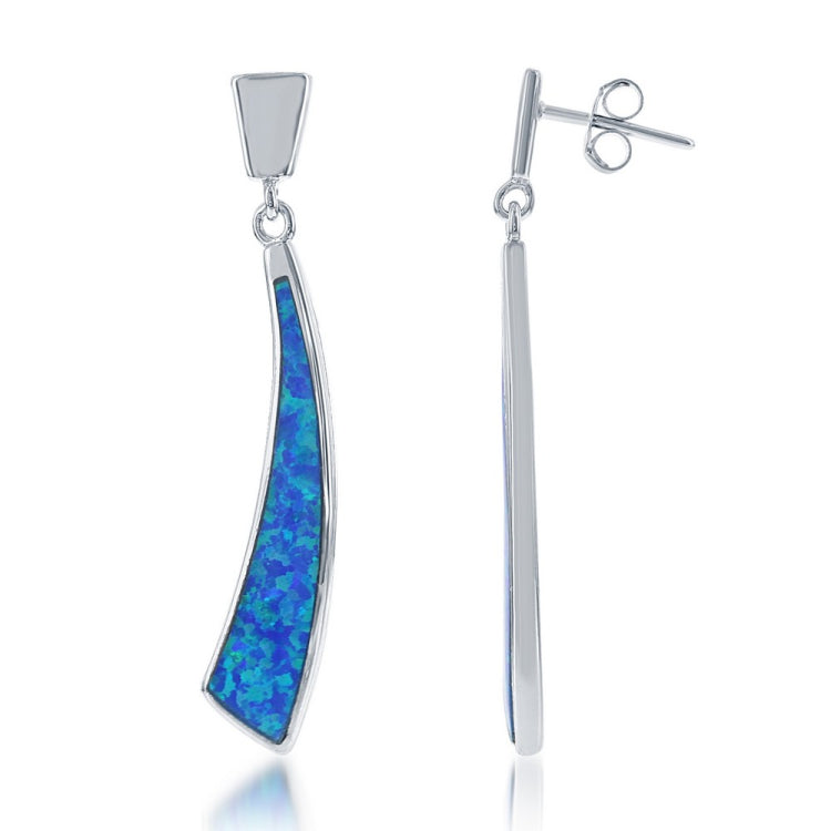 Sterling Silver Large Curved Blue Inlay Opal Earrings
