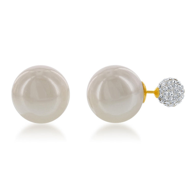 Sterling Silver  8mm Crystal Bead Front with 16mm White Pearl Back w/GP Post Earrings