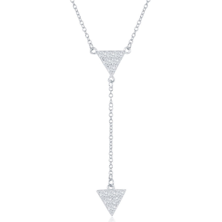 Sterling Silver CZ Triangle with Y Design and Hanging CZ Triangle Necklace