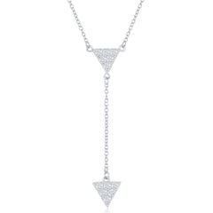 Sterling Silver CZ Triangle with Y Design and Hanging CZ Triangle Necklace