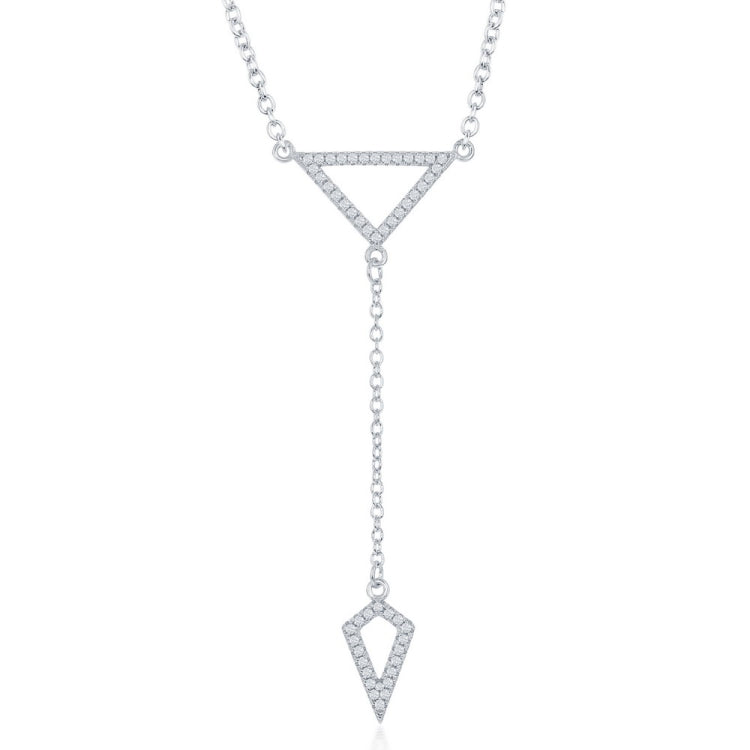 Sterling Silver  CZ Open Triangle with Y Design and Hanging CZ Open Triangle Necklac
