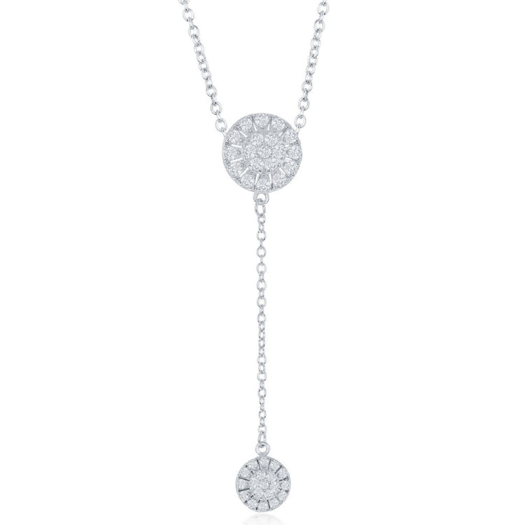 Sterling Silver  CZ Circle with Y Design and Hanging CZ Circle Necklace