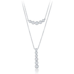Sterling Silver  Double Strands with Curved CZ and Vertical Graduating CZ Necklace