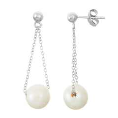 Sterling Silver Looped Chain with 10mm Freshwater Pearl Earrings